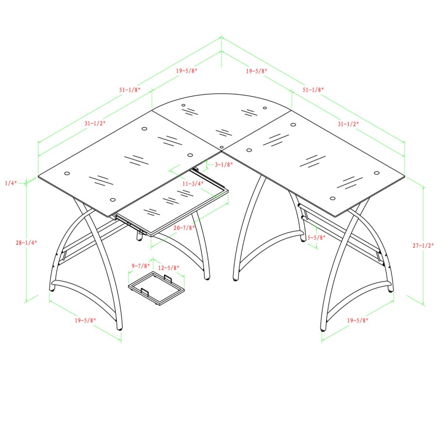 51" Modern Corner Glass Computer Desk - Silver