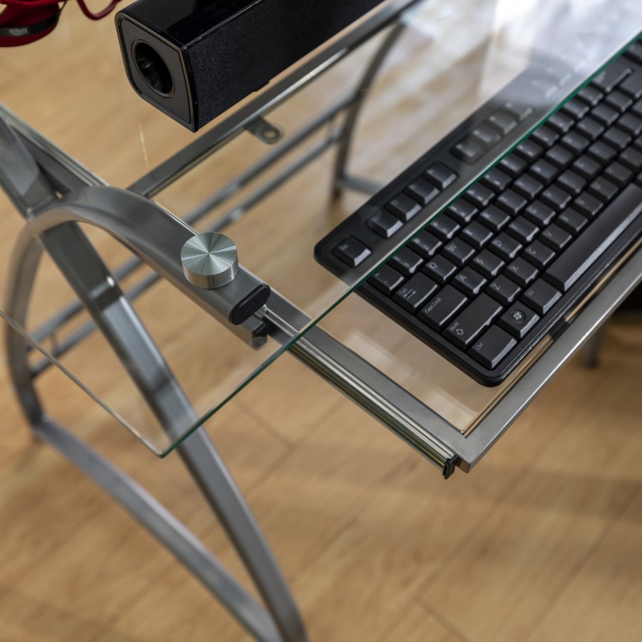 51" Modern Corner Glass Computer Desk - Silver