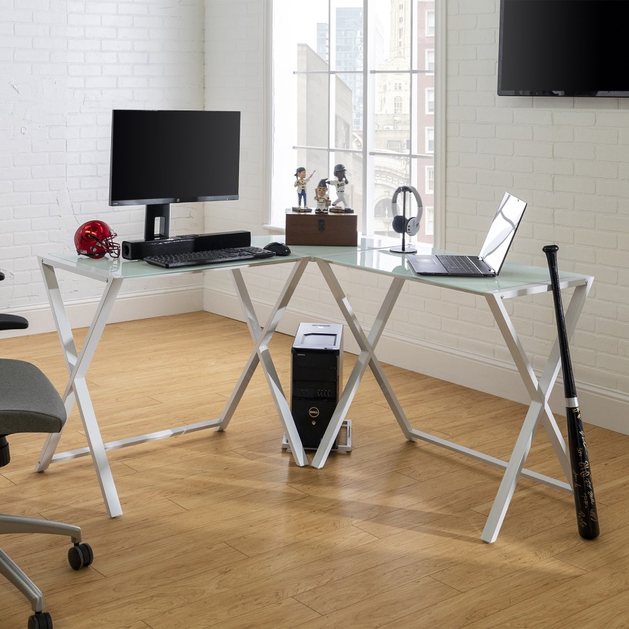 White Glass Corner Desk - Foster
