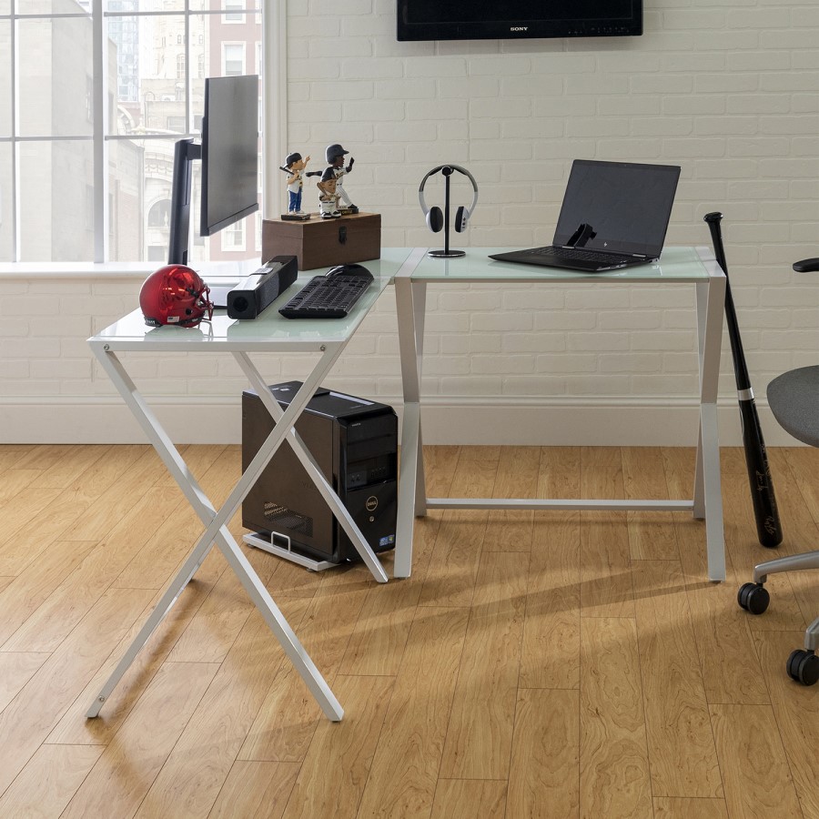White Glass Corner Desk - Foster