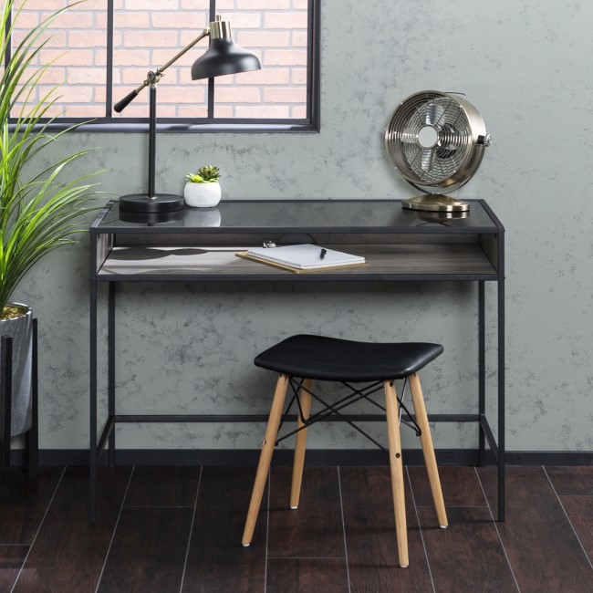 Industrial Grey Wash Office Desk with Glass Top - Foster