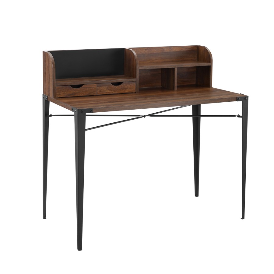 Foster Industrial Secretary Desk with Hutch - Dark Walnut