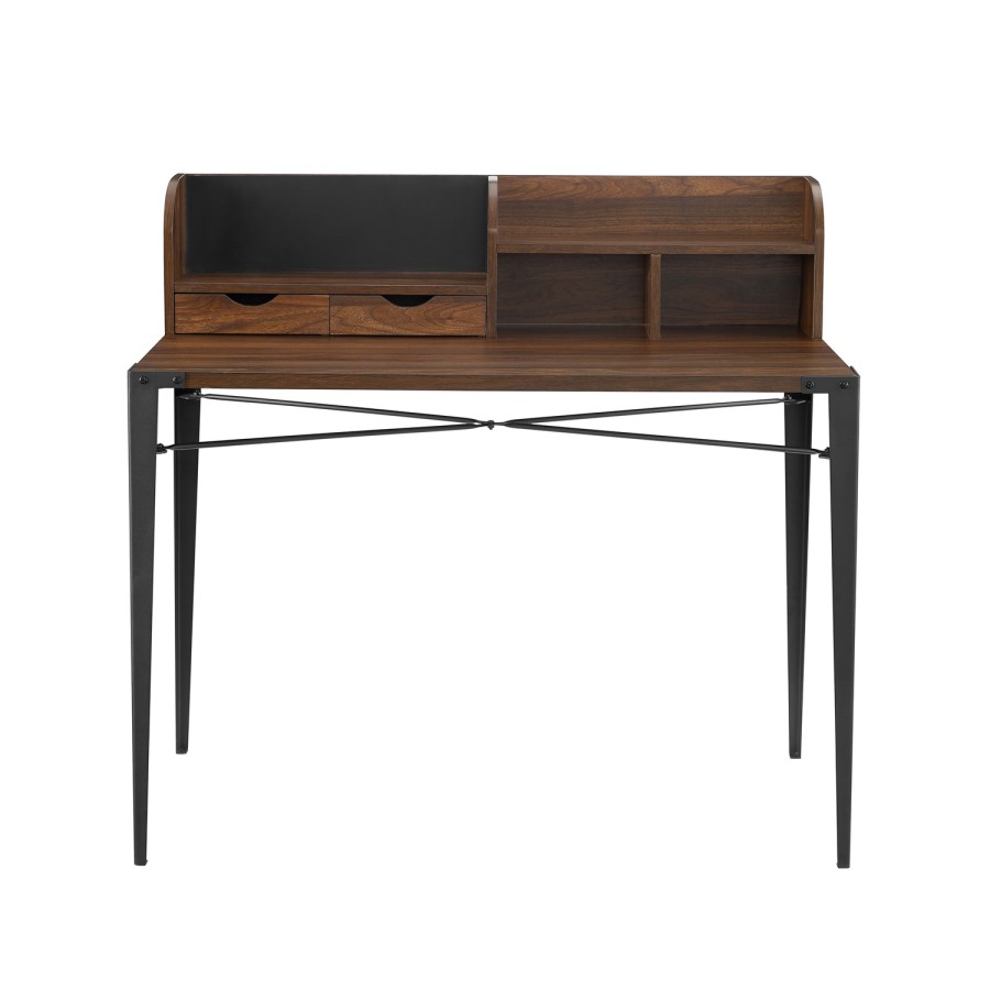 Foster Industrial Secretary Desk with Hutch - Dark Walnut