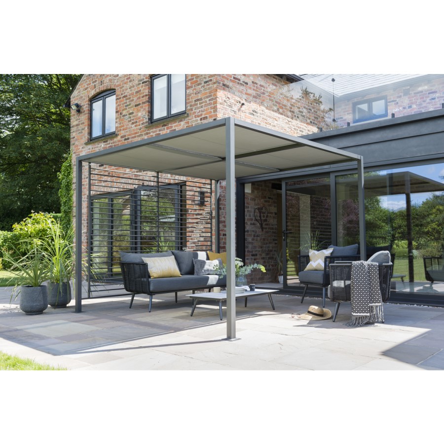 GRADE A1 - Grey Metal Gazebo with Retractable Roof - 2.8x2.8m