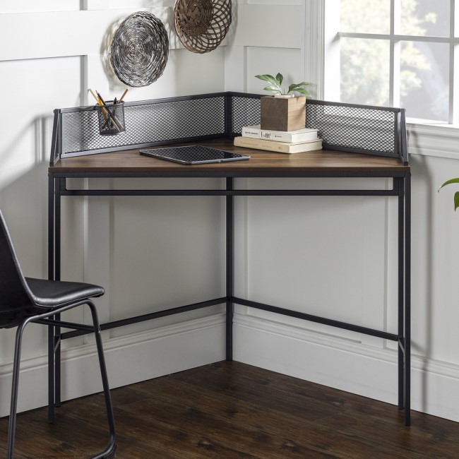 42" Industrial Corner Desk - Dark Walnut