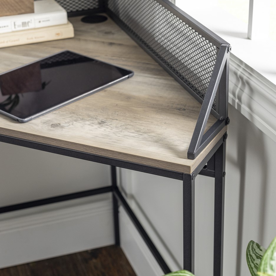 42" Industrial Corner Desk Grey Wash Furniture123