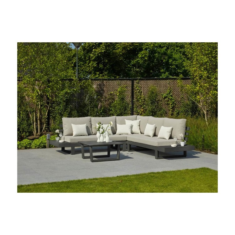 Grey Metal Garden Corner Sofa with Coffee Table - Ibiza