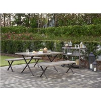 Outdoor Metal Dining Table & Bench Set - Seats 6 - Farmstead 