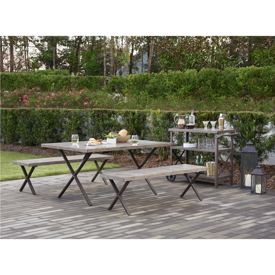 Outdoor Metal Dining Table & Bench Set - Seats 6 - Farmstead 