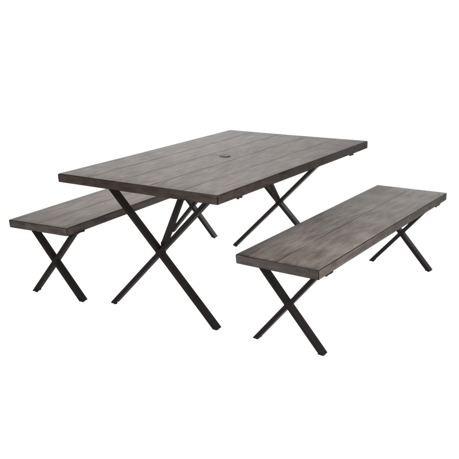 Outdoor Metal Dining Table & Bench Set - Seats 6 - Farmstead 