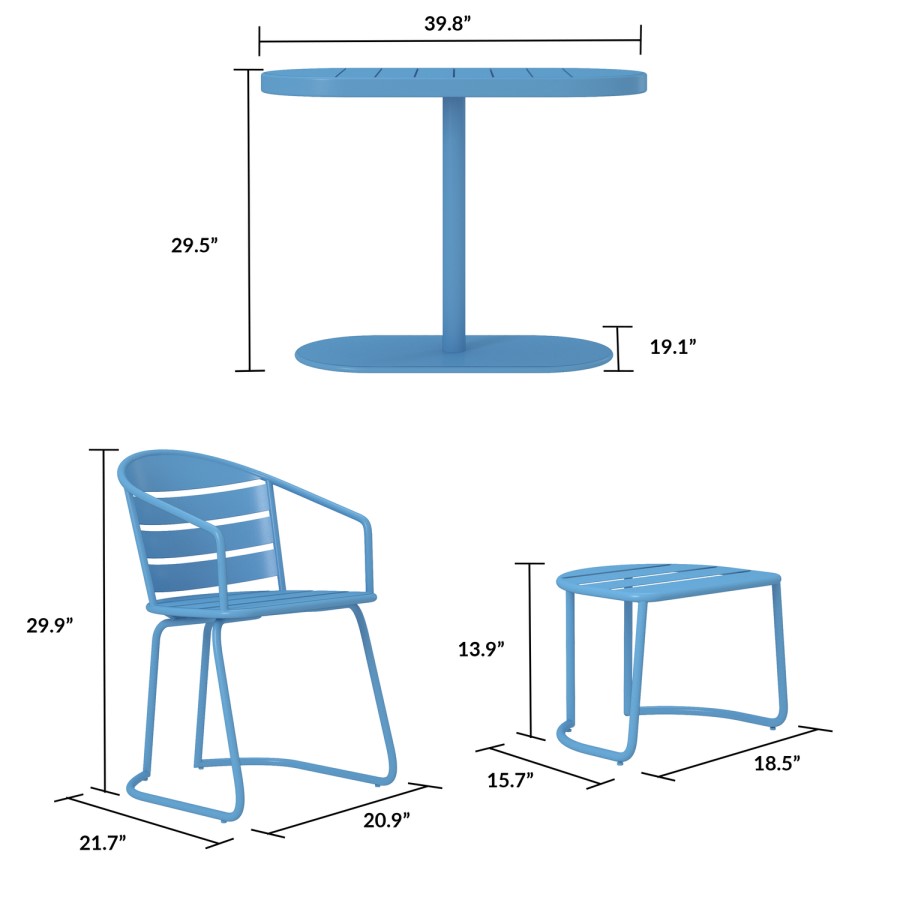 Outdoor Living 2 Seater Metal Bistro Set with Footstools in Turqouise - Infellifit