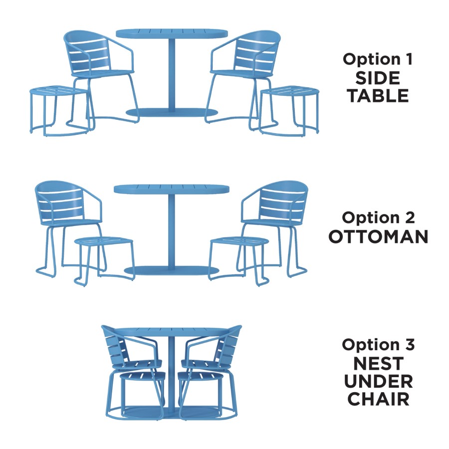 Outdoor Living 2 Seater Metal Bistro Set with Footstools in Turqouise - Infellifit