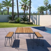 Outdoor/Indoor 4 Seater Metal Dining Table & Bench Set in Grey