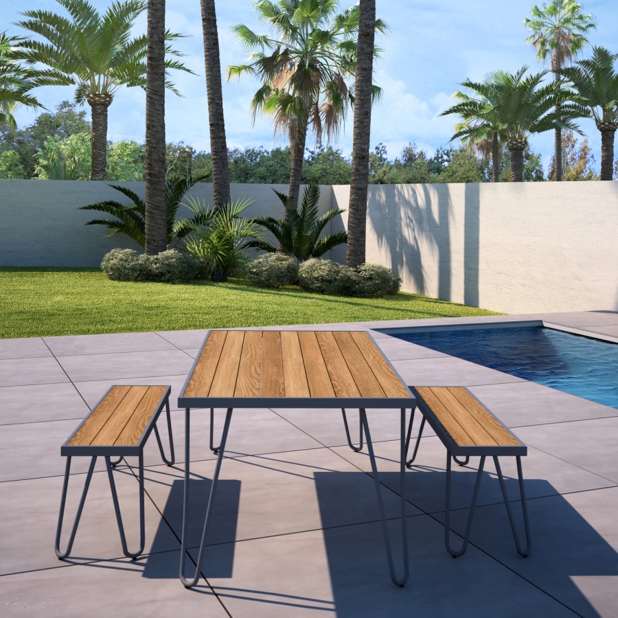 Outdoor/Indoor 4 Seater Metal Dining Table & Bench Set in Grey