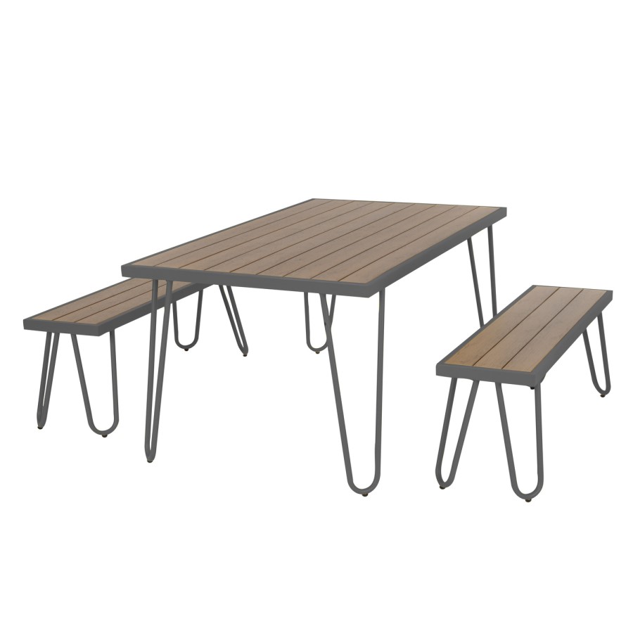 Outdoor/Indoor 4 Seater Metal Dining Table & Bench Set in Grey