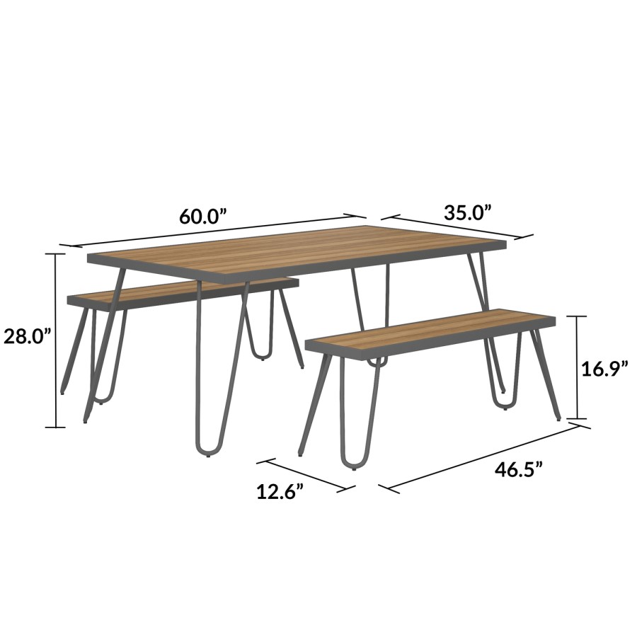 Outdoor/Indoor 4 Seater Metal Dining Table & Bench Set in Grey