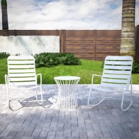 Outdoor Patio Rocking Chair and Table Bistro Set in White - Roberta