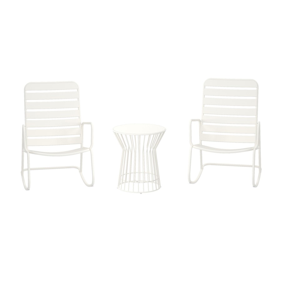 Outdoor Patio Rocking Chair and Table Bistro Set in White - Roberta