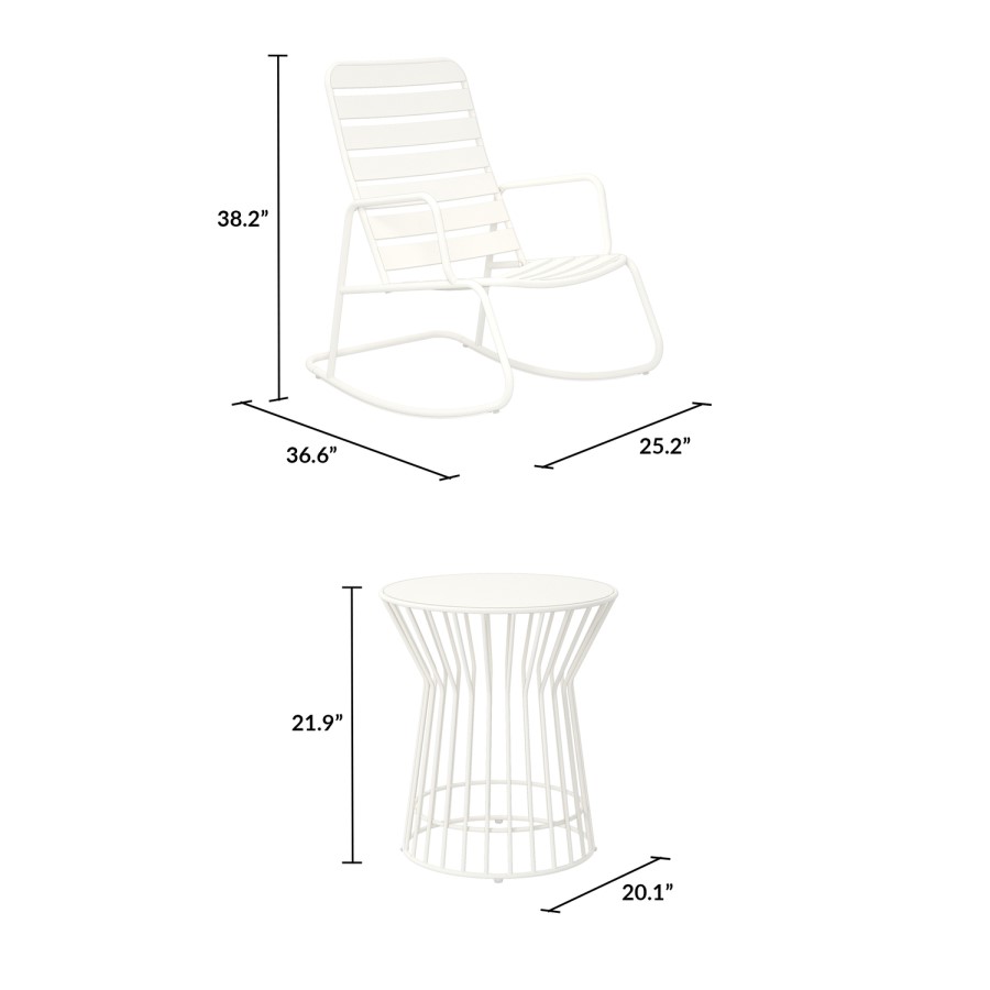 Outdoor Patio Rocking Chair and Table Bistro Set in White - Roberta
