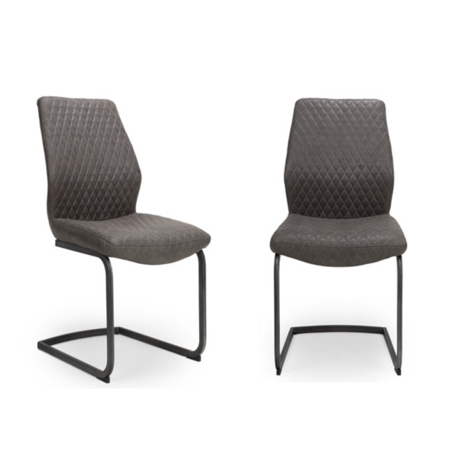 Set of 2 Grey Faux Leather Dining Chairs - Connect