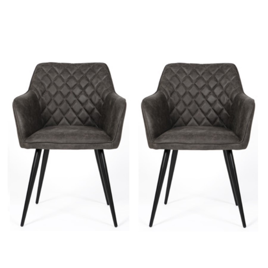Grey Faux Leather Carver Dining Chairs - Set of 2 - Charlie