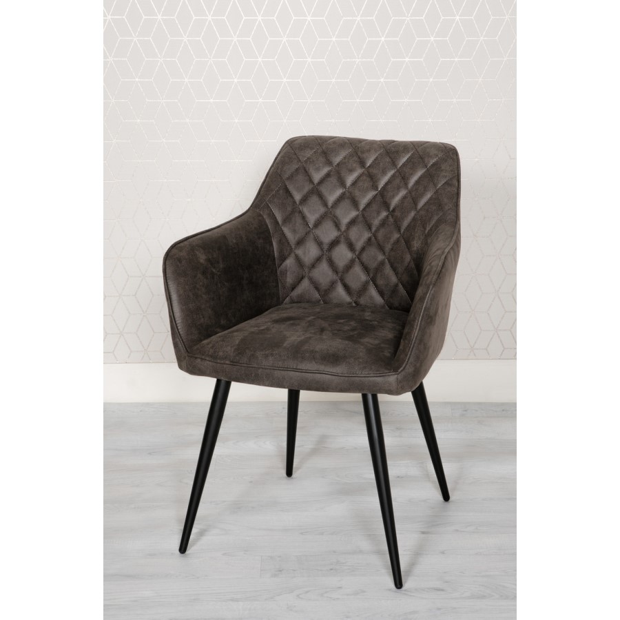 Grey Faux Leather Carver Dining Chairs - Set of 2 - Charlie