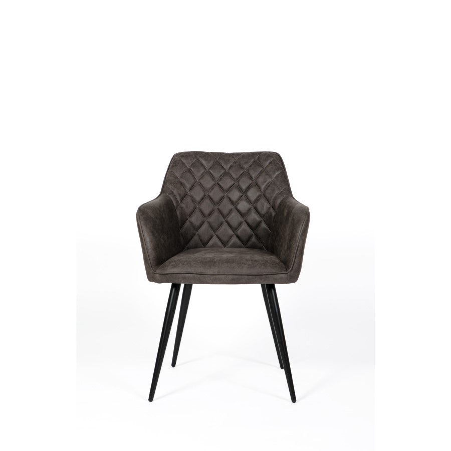 Grey Faux Leather Carver Dining Chairs - Set of 2 - Charlie