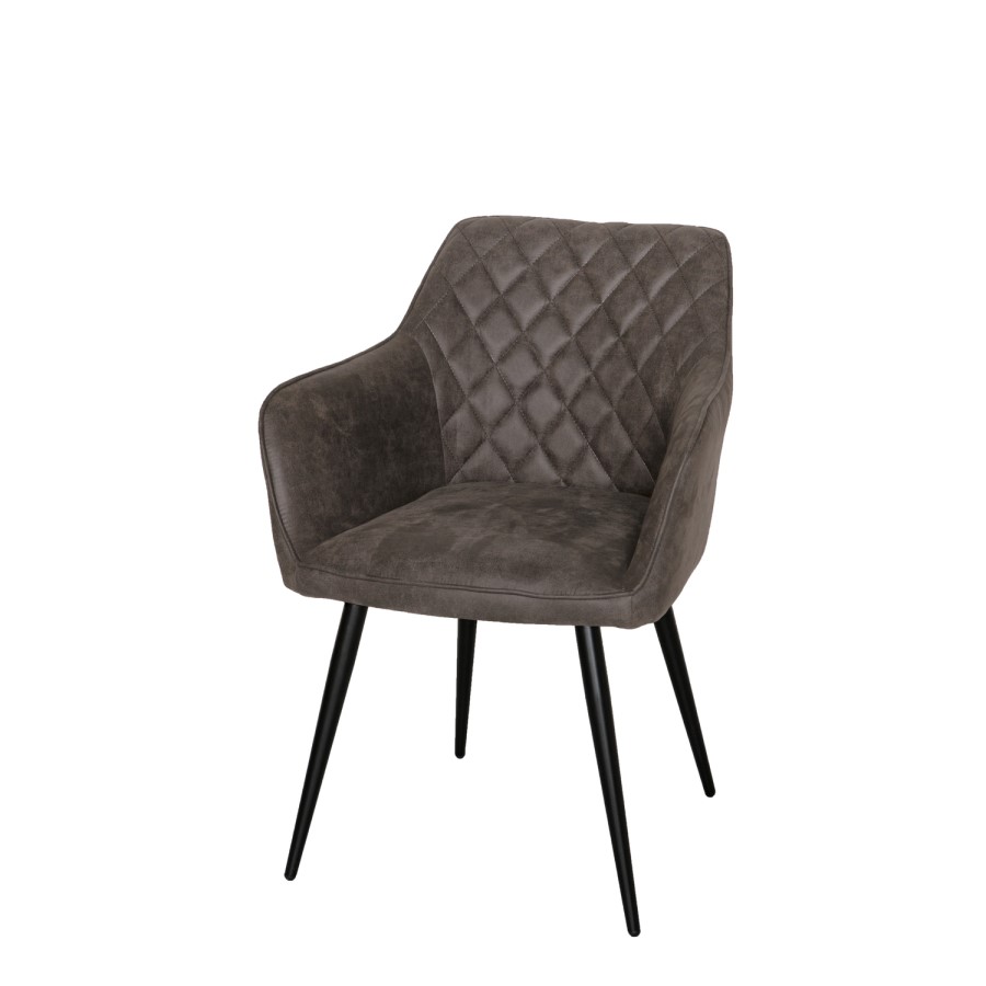 Grey Faux Leather Carver Dining Chairs - Set of 2 - Charlie