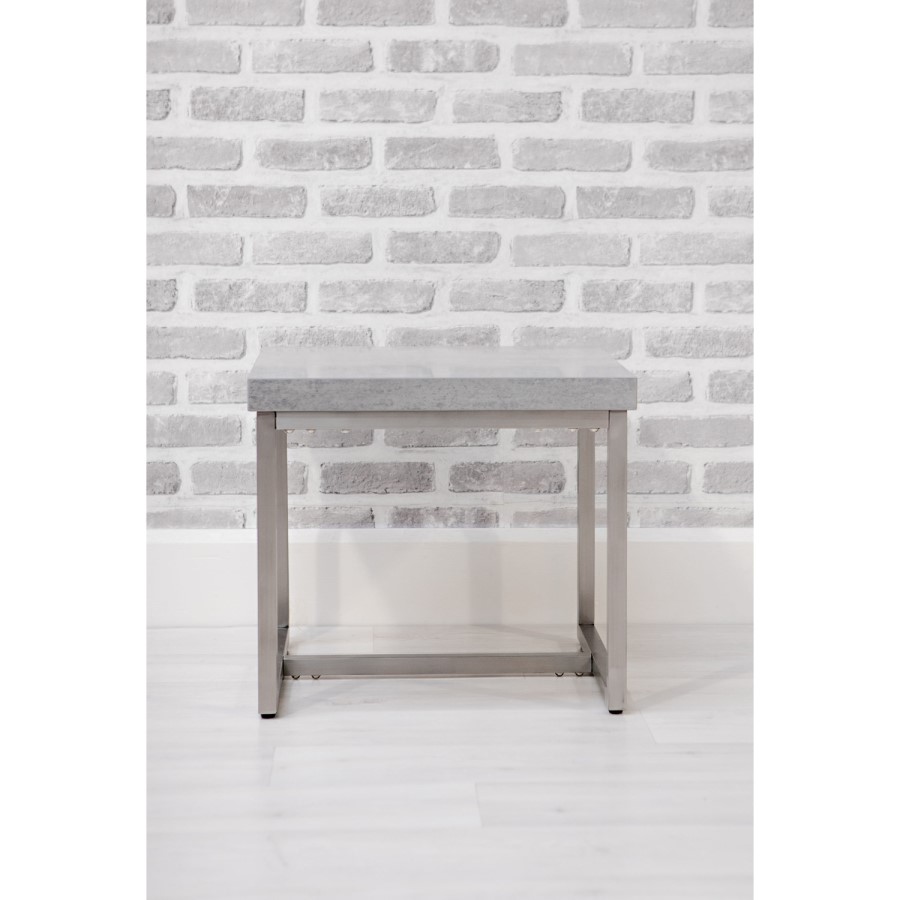 GRADE A1 - Grey Side Table in Concrete Effect & Metal - Etan