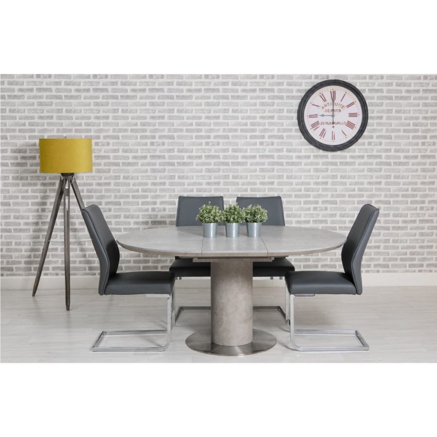 Grey Concrete Effect Round Extendable Dining Table - Seats 4-6 - Etan
