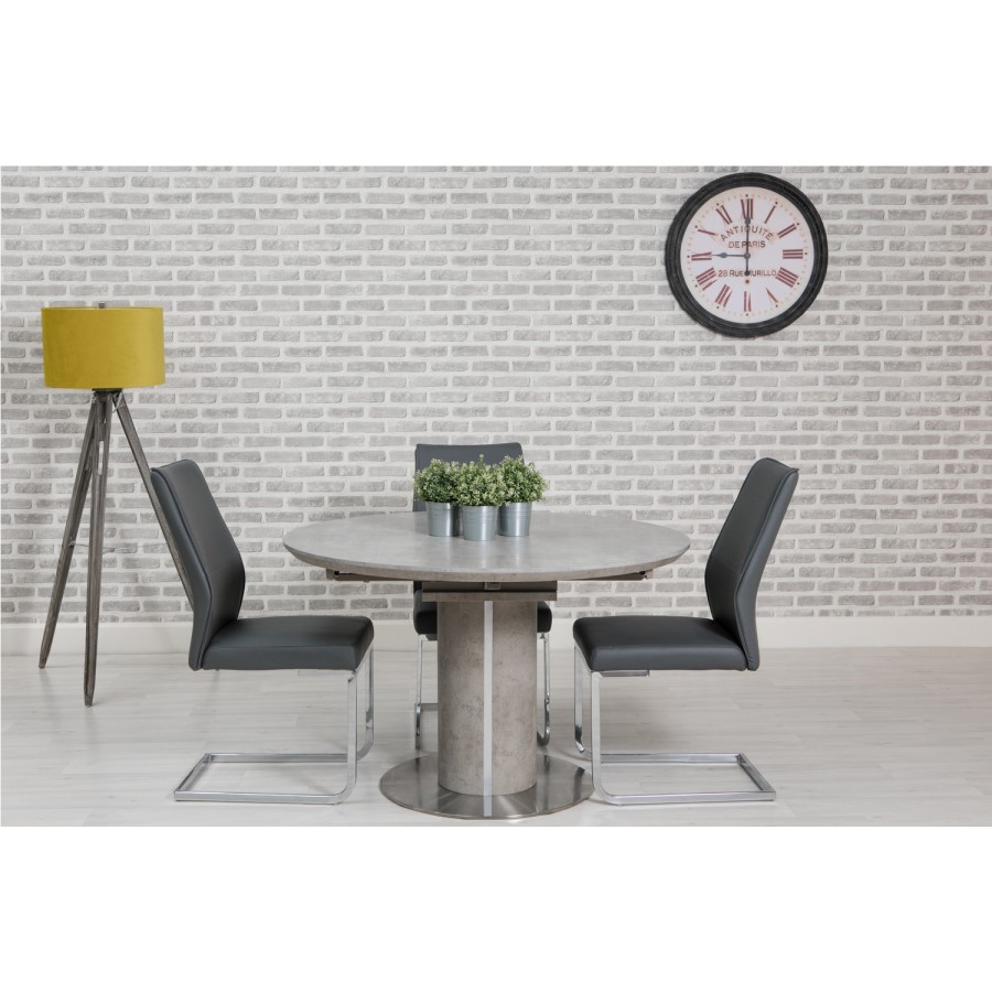 Grey Concrete Effect Round Extendable Dining Table - Seats 4-6 - Etan