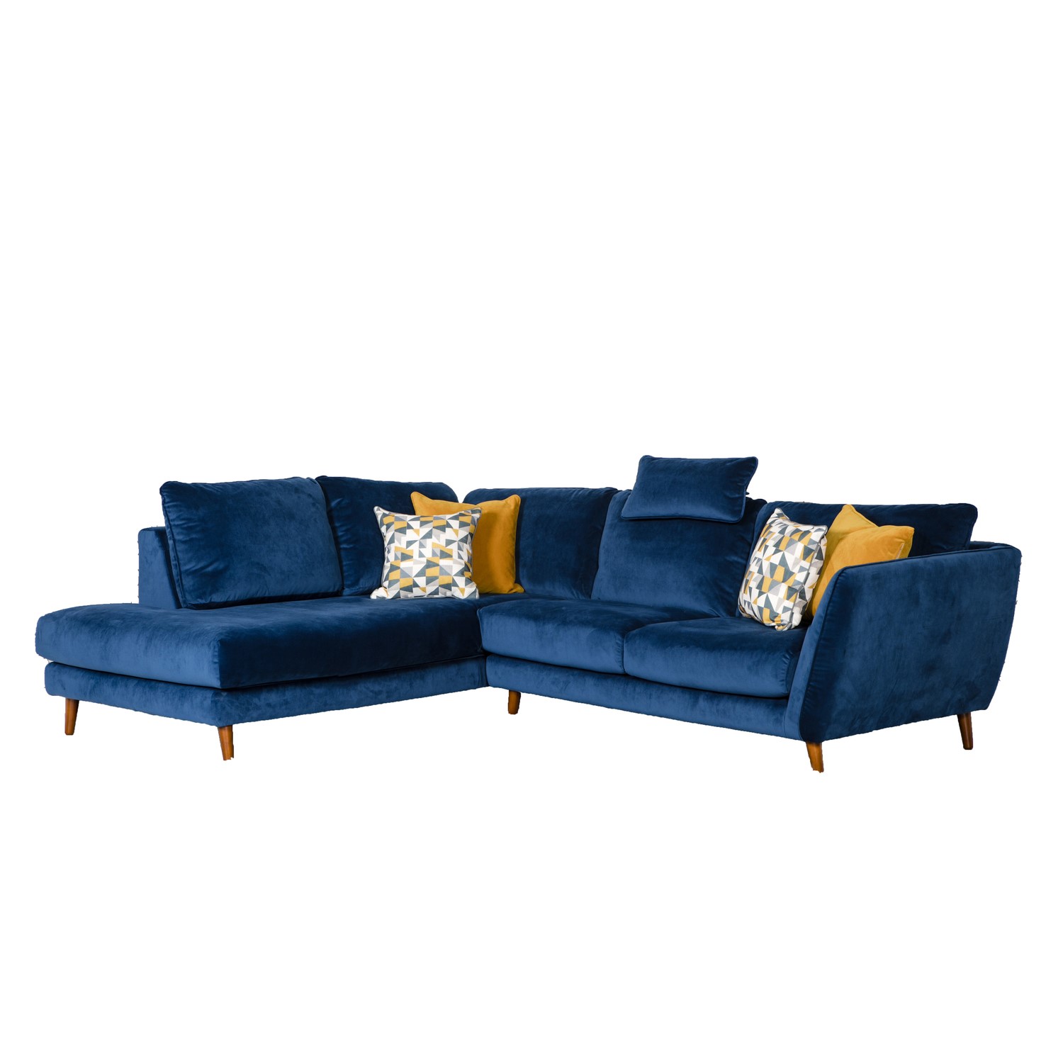 Blue Velvet Corner Sofa Left Hand Chaise Helsinki Furniture123