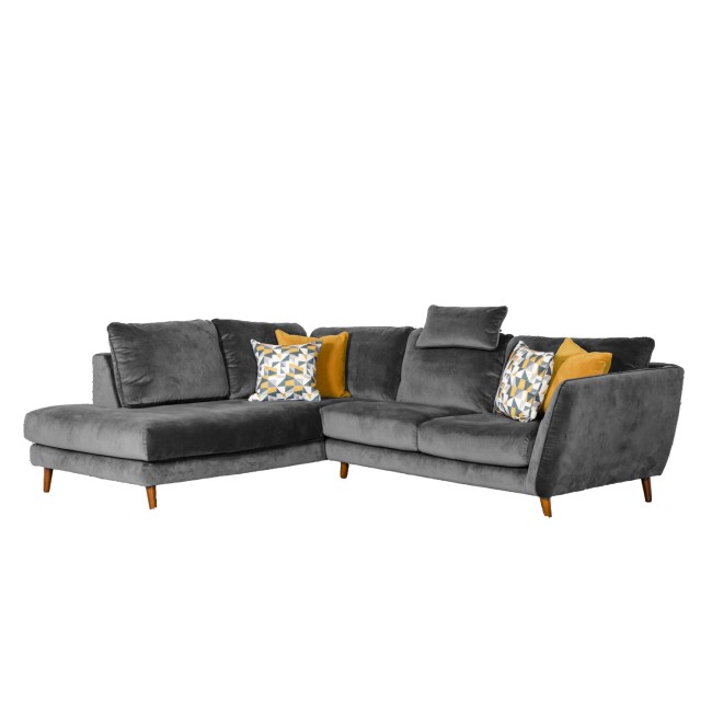 GRADE A3 - Grey Velvet Corner Sofa - Left Hand Chaise - Helsinki