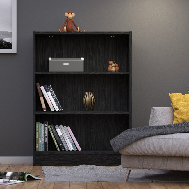 Low Wide Bookcase in Black Woodgrain