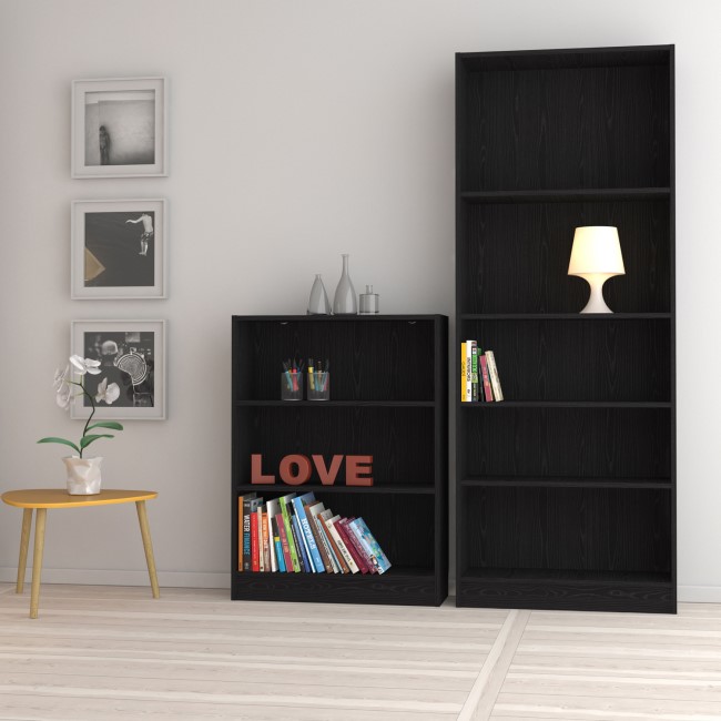 Low Wide Bookcase in Black Woodgrain