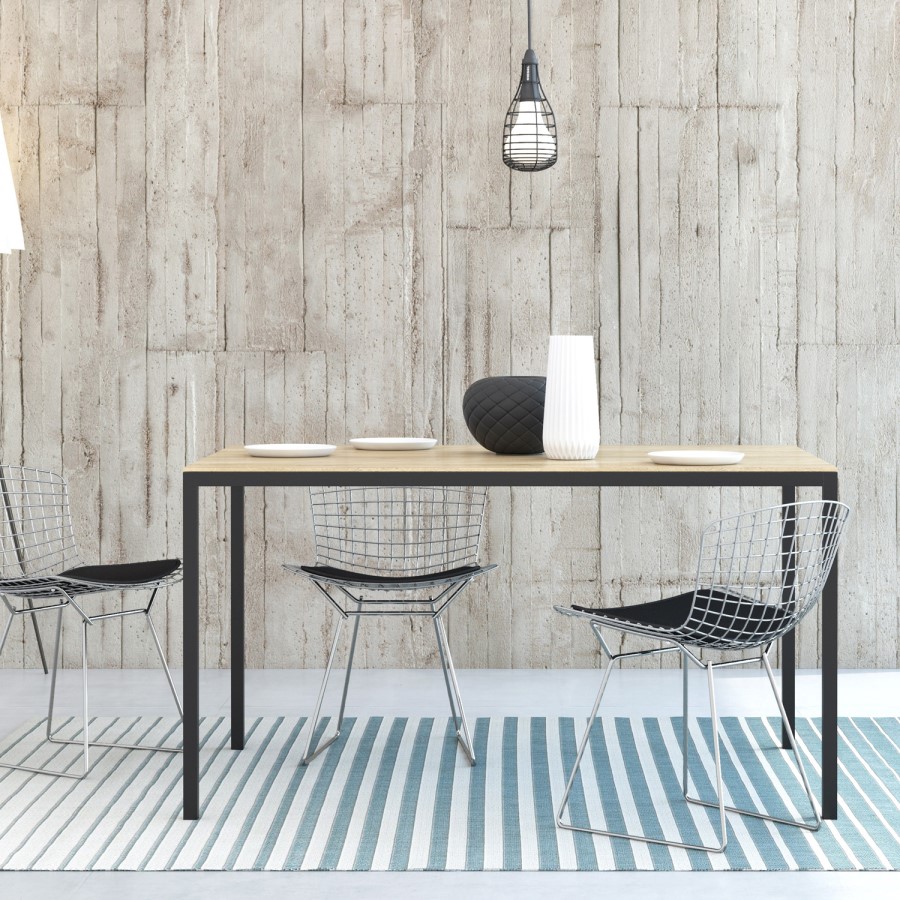 Small Oak Effect Dining Table with Black Legs