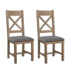 Pair of Dining Chairs with Grey Seat &amp; Cross Back in Smoked Oak 