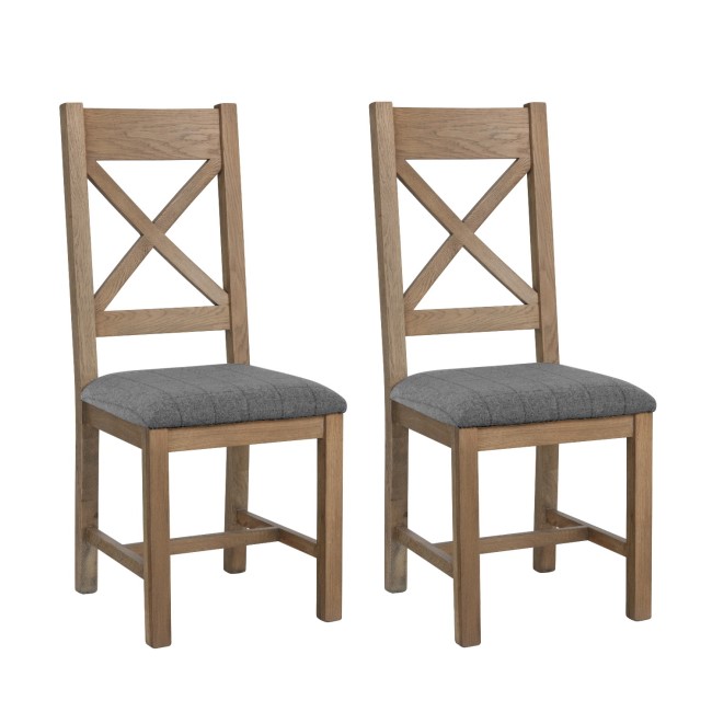 Pair of Dining Chairs with Grey Seat & Cross Back in Smoked Oak 