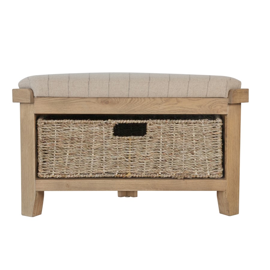 Cream Corner Hall Bench with Wicker Basket