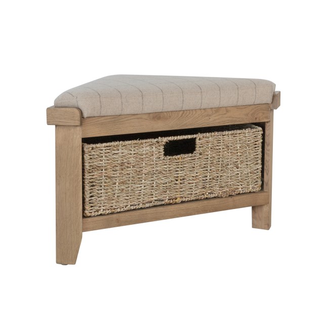 Cream Corner Hall Bench with Wicker Basket