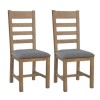 Pair of Smoked Oak Dining Chairs with Grey Seat &amp; Slatted Back 