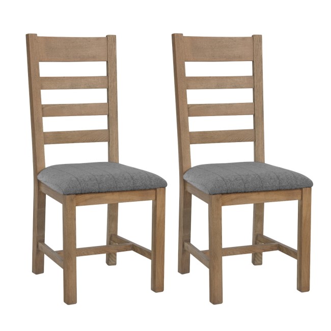 Pair of Smoked Oak Dining Chairs with Grey Seat & Slatted Back 