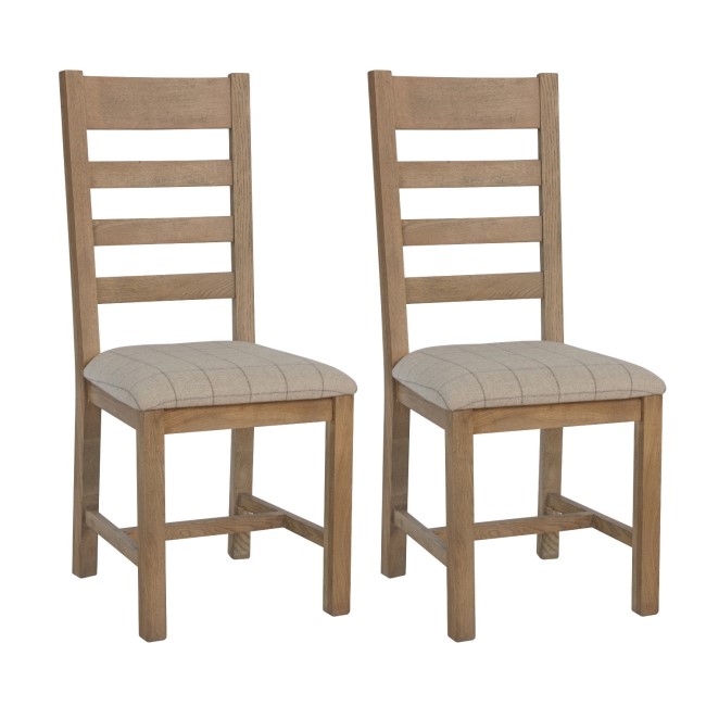 Pair of Smoked Oak Dining Chairs with Cream Seat & Slatted Back