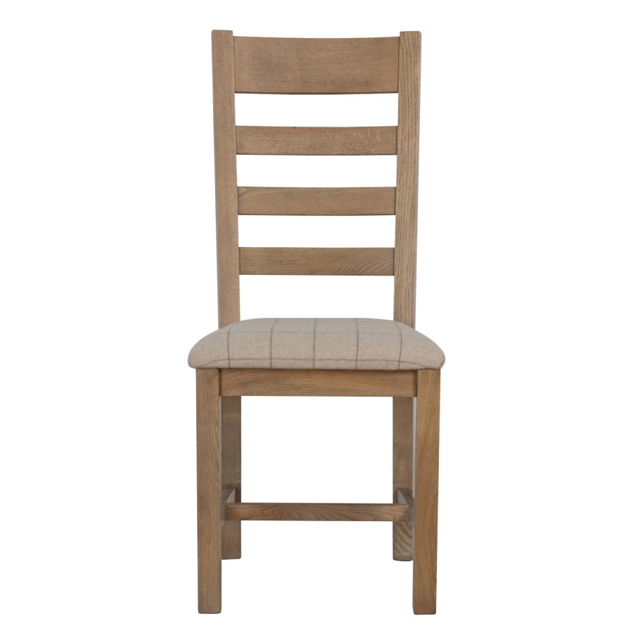 Pair of Smoked Oak Dining Chairs with Cream Seat & Slatted Back