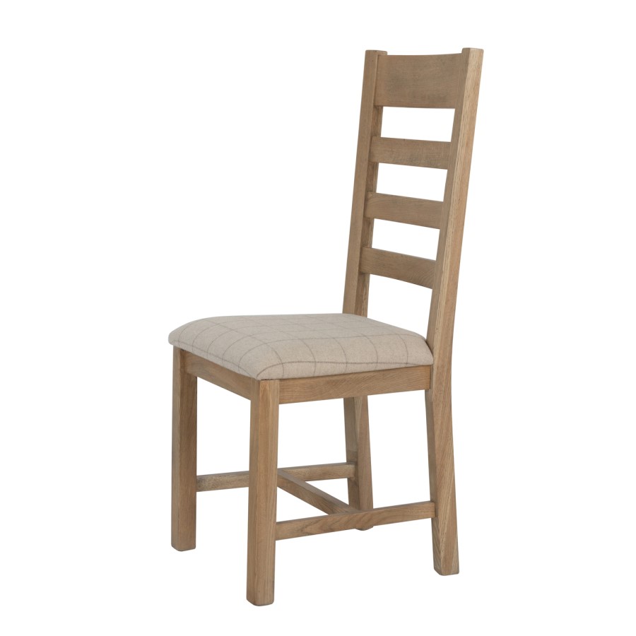 Pair of Smoked Oak Dining Chairs with Cream Seat & Slatted Back