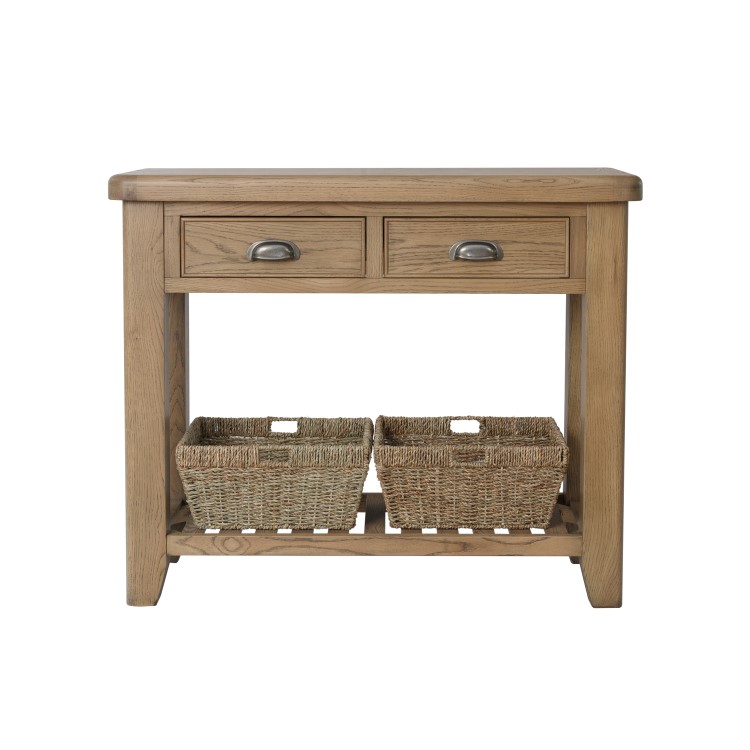 Smoked Oak Console Table with Wicker Baskets