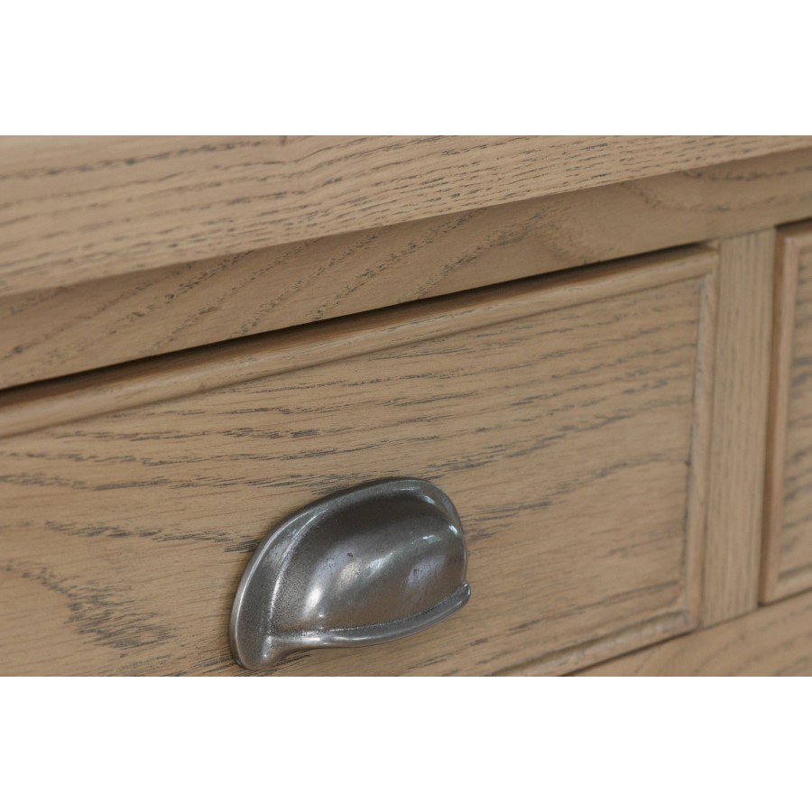Smoked Oak Console Table with Wicker Baskets