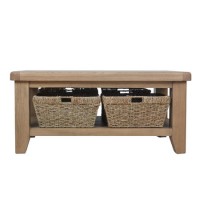 Smoked Oak Coffee Table with Wicker Baskets