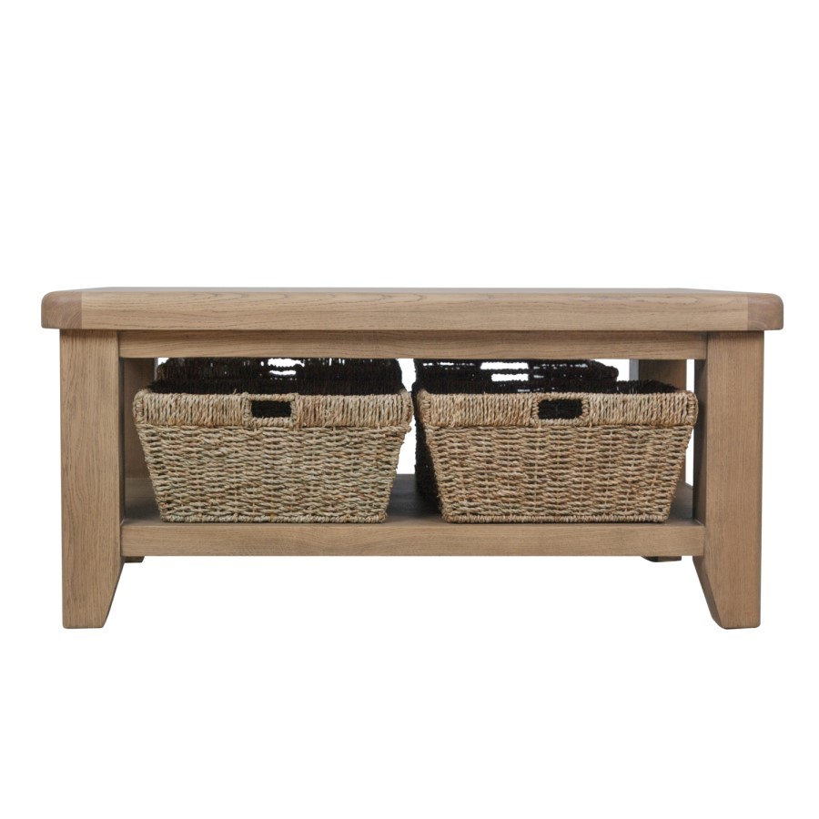 Smoked Oak Coffee Table with Wicker Baskets