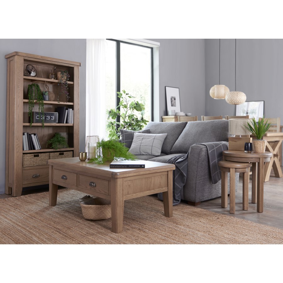 Smoked Oak Coffee Table with Wicker Baskets
